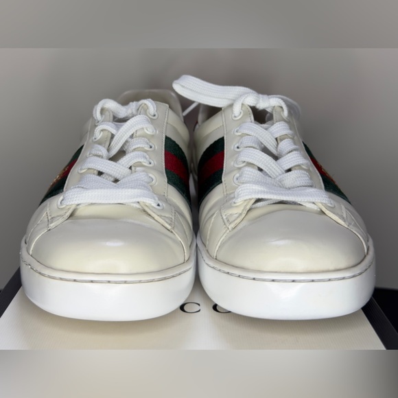 GUCCI Men's Ace White Leather Bee Embroidered Sneaker - Picture 8 of 11